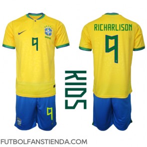 Brasil Richarlison #9 Primera Equipación Niños Mundial 2022 Manga Corta (+ Pantalones cortos)